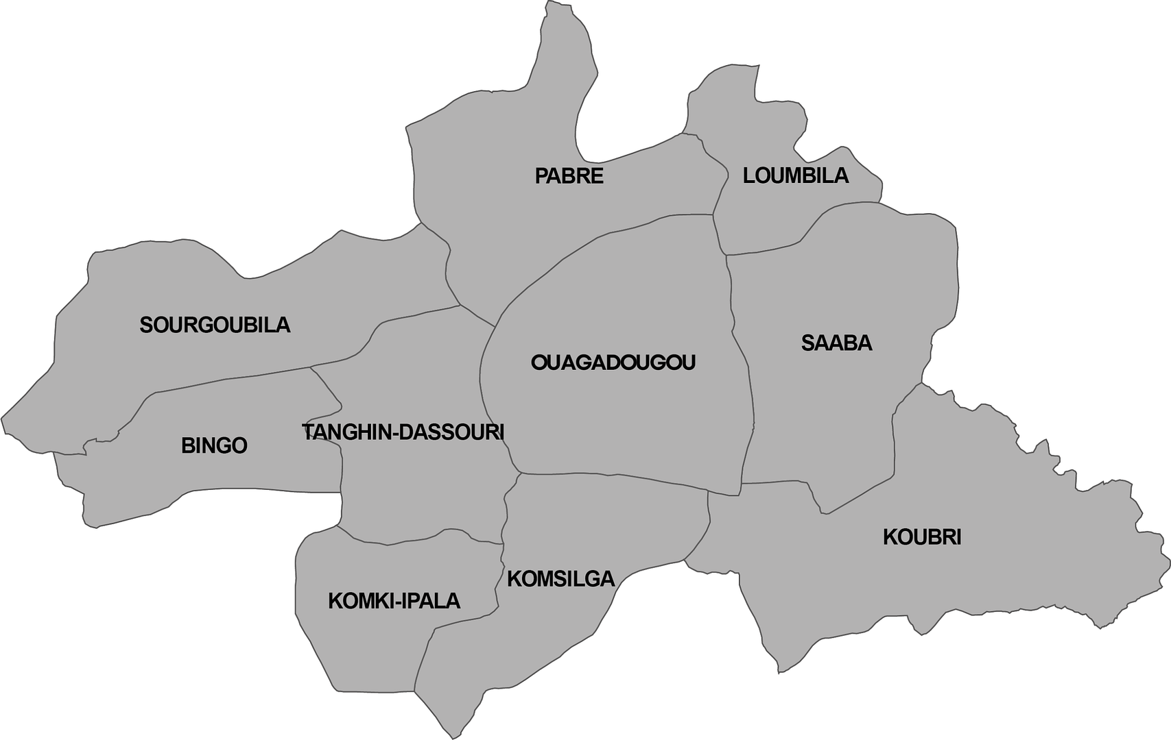 Carte du Grand Ouaga Carte des dix communes du Grand Ouaga